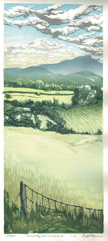 Matt Brown Woodblock Print Summer Day And Camel's Hump, edition sold out